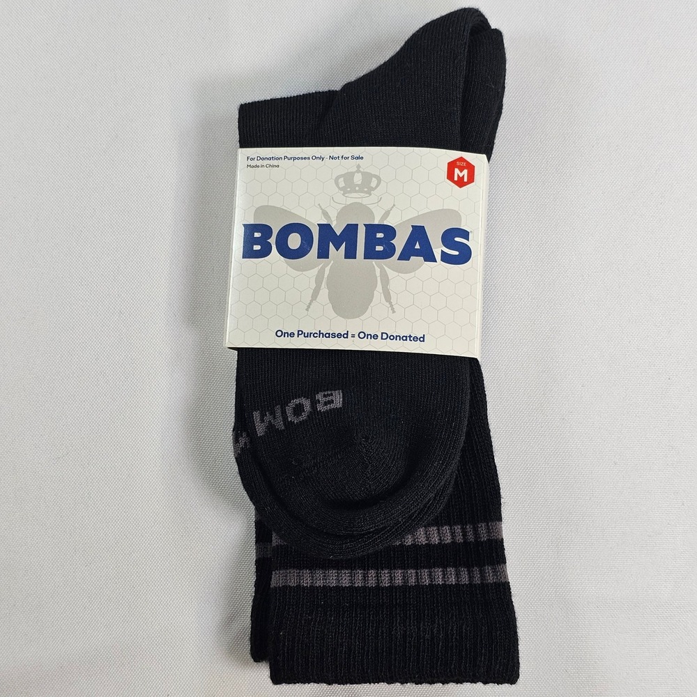 New Bombas Calf Socks Black Grey Stripe Crown Logo Honeycomb Arch Support Medium